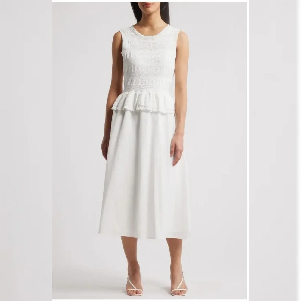 Julia Jordan Mixed Media Stretch Cotton Midi Dress Size Small Color Ivory NWT